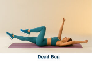 Fitness woman performing dead bug exercise to target deep core control.