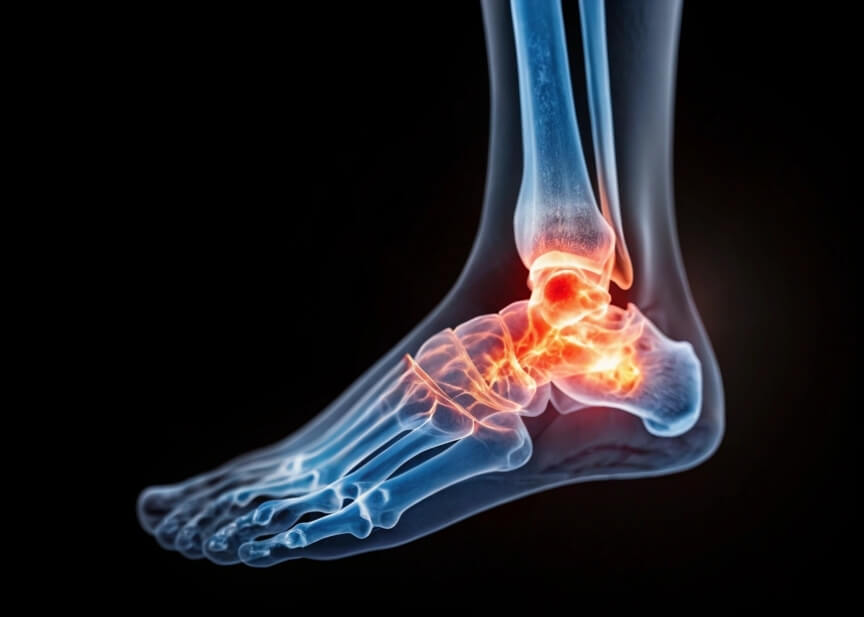 X-ray showing inflammation caused by untreated ankle sprain