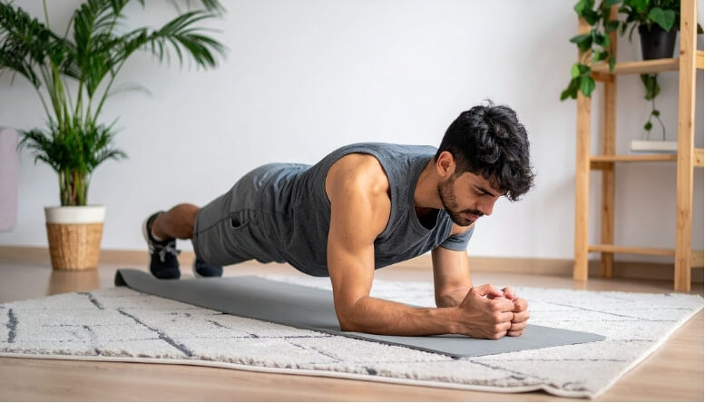 Man doing a plank exercise to improve core strength and reduce back pain
