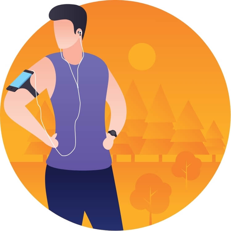 Illustration of a person exercising outdoors, representing a steady return to exercise after injury.
